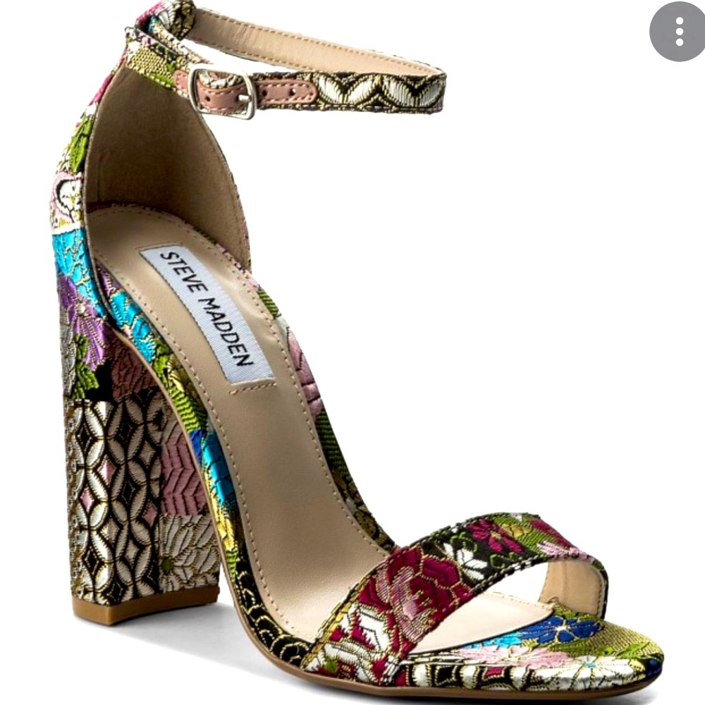 STEVE MADDEN Carrson Multi Color Floral Chunky Heels W/ Ankle Strap